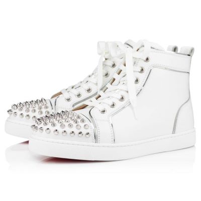 Christian Louboutin Lou Spikes Calf Sneakers Sneakers Dame Hvide Sølv | DK-43419
