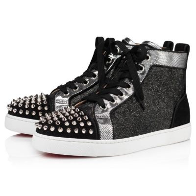 Christian Louboutin Lou Spikes Orlato Version Veau Velours Sneakers Sneakers Dame Sort | DK-14070