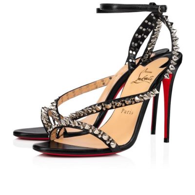 Christian Louboutin Mafaldina Spikes 100 T Páskové T Strap Dame Sort Sølv | DK-49576