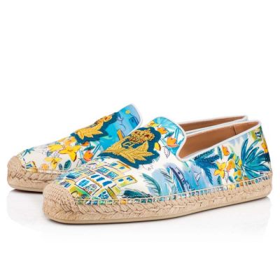 Christian Louboutin Nanou Orlato Silk Espadrilles Espadrilles & Sandals Herre Flerfarvede Hvide | DK-23248